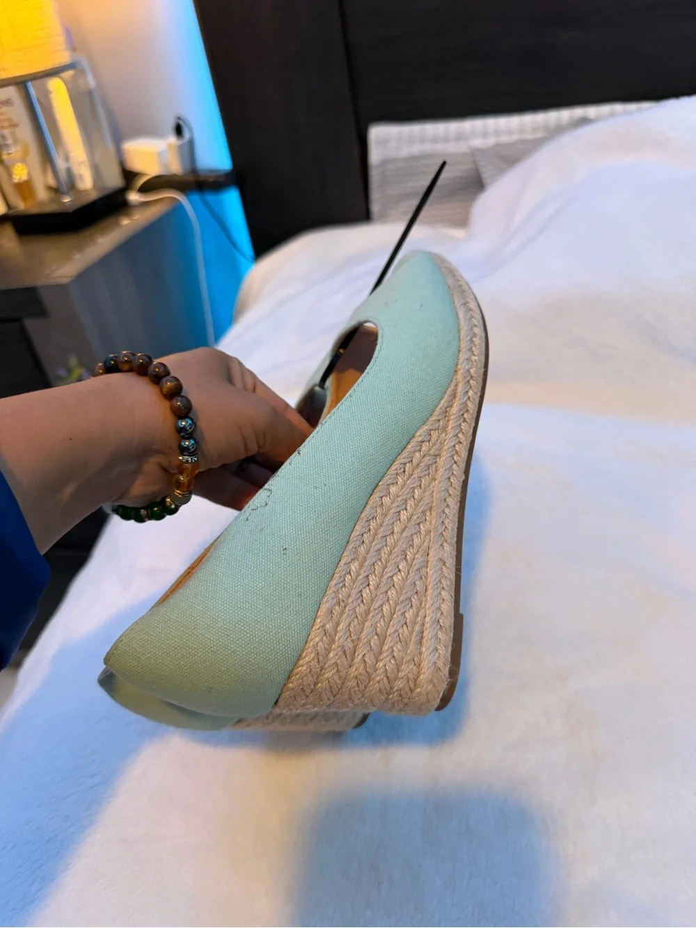 Women’s Mint Green Peep-Toe Espadrille Wedges